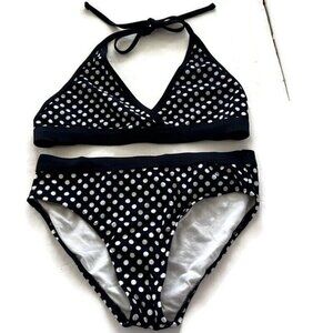 NWT Xhilaration Juniors Bikini Set Black White Lined Polka Dot String Bikini XL